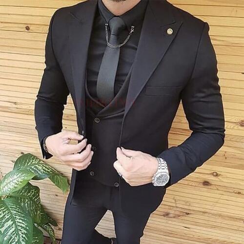 ANNIEBRITNEY Black Casual Man Suit Custom Made Slim Fit Suit Blazer with Pants Groom Wedding Tuxedo New Designs Mens Suits 2019