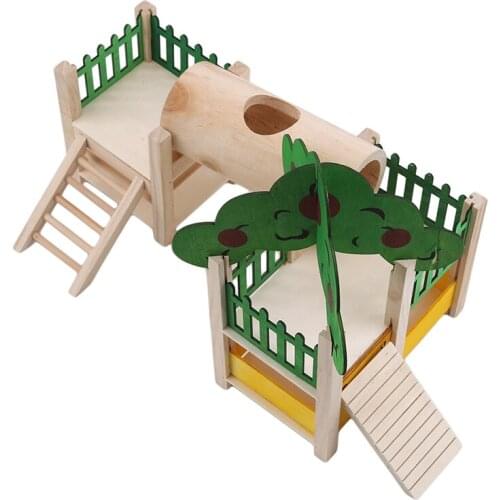 Pet Hamster Playground Playground Elevated Gym Gym Playpen Ladder Fitness Rack With Feeding Cage Fitting Wooden House
