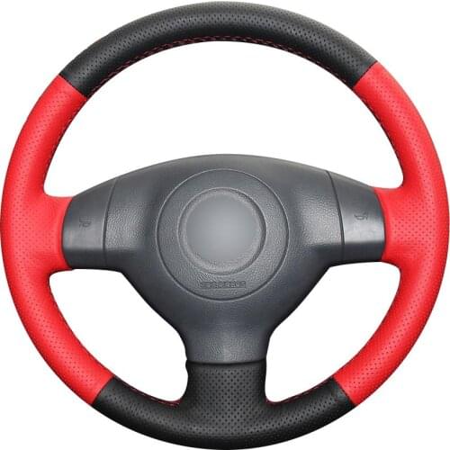 DIY Non-slip Durable Black Natural Leather Red Natural Leather Car Steering Wheel Cover For Suzuki Sx4 Alto Old Swift