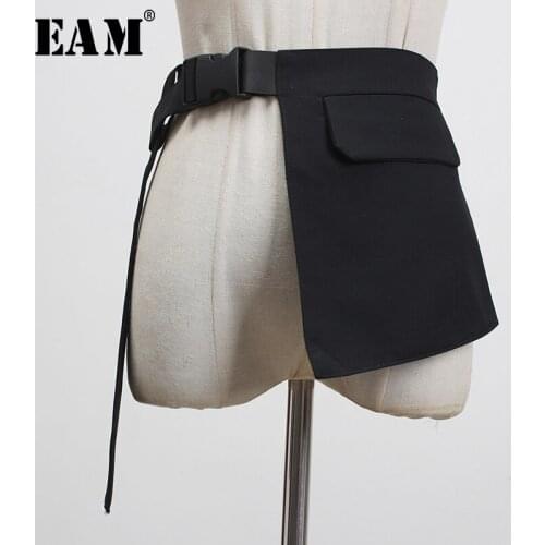 [EAM] Black Split Joint Buckle Irregular Long Wide Belt Personality Women New Fashion Tide All-match Spring 2021 1Y006