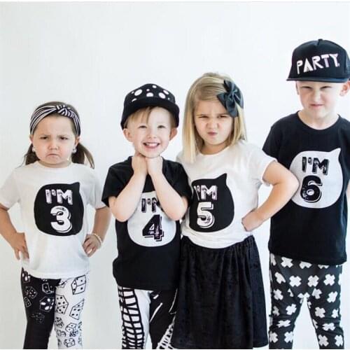 Boys and Girls 1 2 3 4 5 6 7 8 9 10 Years Number Birthday T Shirt Children Present Baby Boy T-shirt Costume for Kids Tops,c015