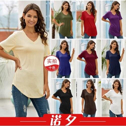 T Shirts Women 2021 Hot Selling Summer New Fashion V-neck Short Sleeve Swallowtail Loose T-shirt Tshirt Tops Women LX1253