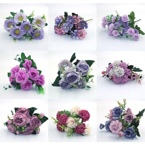 Purple variety of autumn fake tea rose peony silk flower autumn gerbera daisy fake flower plastic DIY wedding home accessories