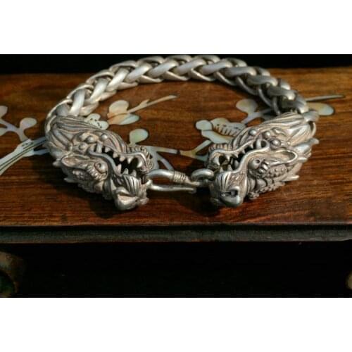 Exquisite Chinese Rare Collectible Tibetan Silver Handwork Dragon Amulet Auspicious Bracelet Statue/1