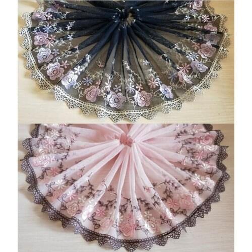 2 Yards Lace Trim Flowers Floral Embroidered Tulle Lace 7" Wide Doll Dress Underwear Costume DIY Craft Supplies