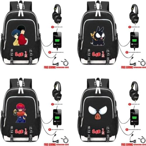 Multifunction USB charging Headphone jack bag Men womens travel Casual backpack School Bags for anime Ranma 2 backpack 6 style