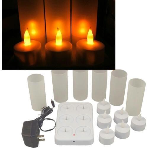 Set of 6 LED Frosted Rechargeable Flameless TeaLight Candle lamp waxless Xmas/wedding/church/Bar party decor Amber Red 110/220V