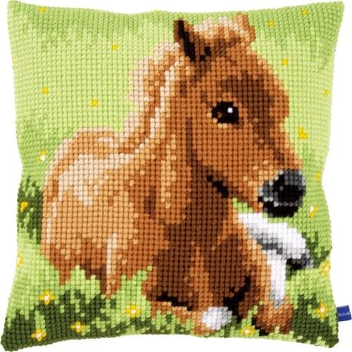 DIY Cross Stitch Cushion Cover Brown Foal Needlepoint Kits Pre-Printed Canvas Chunky Yarn Cross-stitch Pillow Case Arts & Crafts