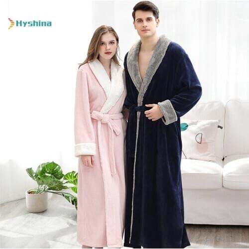 Autumn Winter Extended Nightgown Womens Thickened Flannel Couples Nightgown Coral Velvet Bathrobe Mens Pajamas