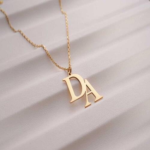 MumuXing Personality Letter Necklace Jewelry Customized Name Initial Letter Couple Stainless Steel Necklace Valentines Day Gift