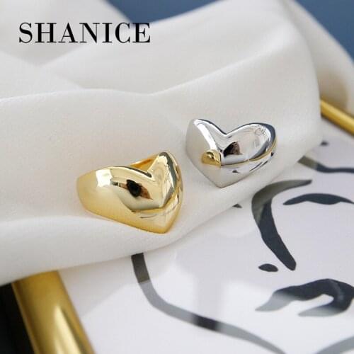 Shanice INS Simple 925 silver open ring Korean sterling silver open ring Simple wild heart shape wide face Thai silver Ring
