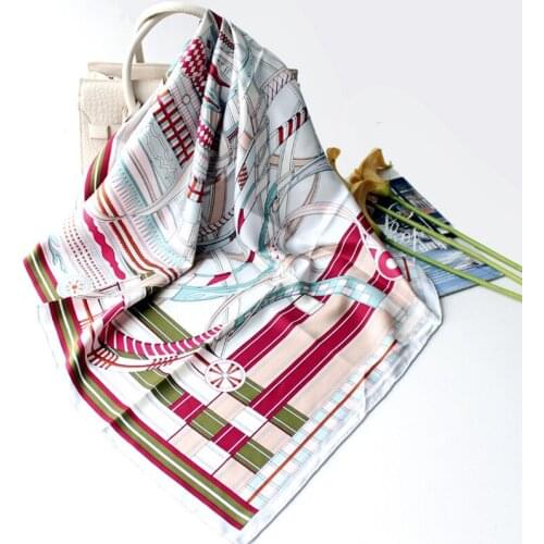 Luxury 100% Twill Silk Scarf Women Kerchief Fashion Belt Print Shawl Hijab Head Neck Hair Headband Bandana 90*90cm