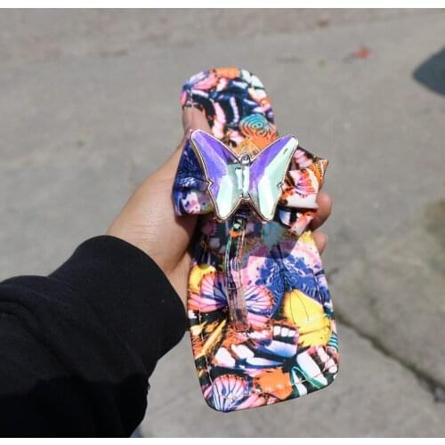 Butterfly slippers 2021 summer new flat print flip flops fashion personality beach womens sandals and slippers for outer wear