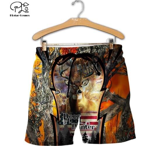 PLstar Cosmos Deer Hunting Mens Shorts Summer Casual Shorts Harajuku 3D Printed Loose Cool Beach Comfortable style-1