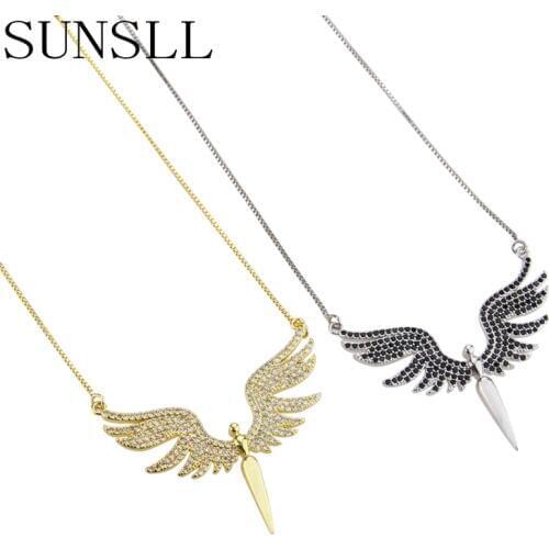 SUNSLL New Trendy Gold/Silver Color Copper necklace Black/White Cubic Zirconia Pendant Necklace for women fashion Jewelry gifts