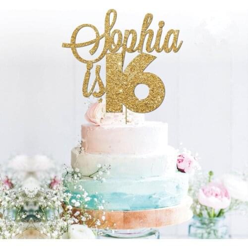 Customised 16 glitter cake topper 16th birthday gold personalised Name cake topper milestones birthday Party Decorations