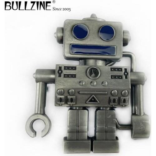 The Bullzine Robot belt buckle with blue enamel with pewter finish FP-02582-1 suitable for 4cm width belt