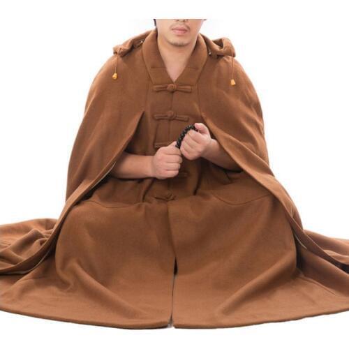 Unisex high-end cashmere Zen wintersuits meditation cloak shaolin buddhism monks robe warm wool cape martial arts uniforms