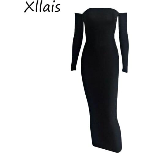 XLLAIS Black Backless Tight Party Dresses Women Sexy Strapless Off The Shoulder Slim Vestidos Lady Casual Streetwear Clothes