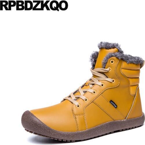 Yellow 2018 chelsea comfortable plus size mens winter boots warm slip on ankle waterproof faux fur cheap lace up booties shoes