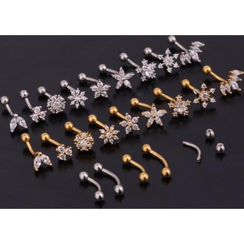 1PC Stainless Steel Flower Star Curved Eyebrow Piercing Bar Colour Ball Barbell Curve Banana Cartilage Ear Piercing