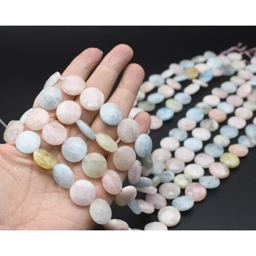 14mm AAA Natural Faceted Morganite Round cake shape Stone Beads For DIY necklace bracelet jewelry make 15 "free delivery