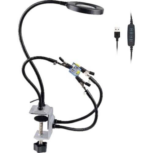 203F LED Magnifier Bench Vise Helping Hands SolderingThird Hand Soldering Tool PC-B Holder Four Arms Helping Hands Crafts