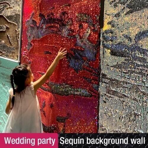 3D wedding party sequin background wall shopping mall fish scale sequin graffiti wall embroidery cloth net red wall wall sticker