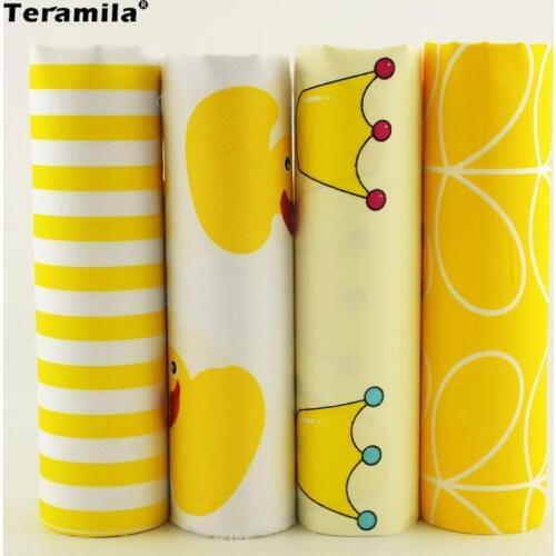 4 Designs twill Cotton Fabric yellow and white color Fat Quarter Bundle Tilda Quilting scrapbooking Patchwork Cloth 40CMx50CM