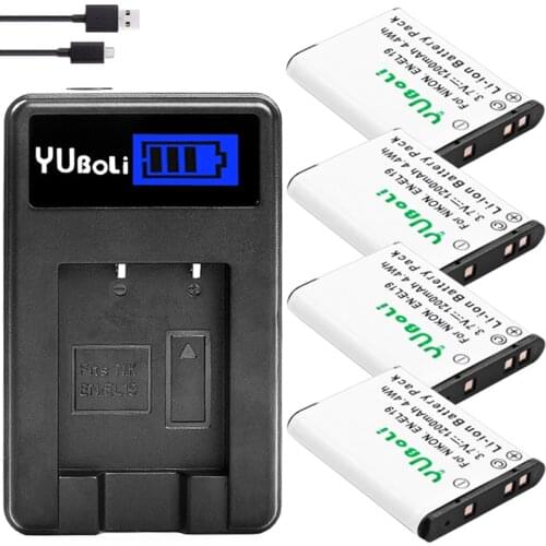 4 Pcs EN-EL19 EN EL19 Camera Battery + USB Charger for Nikon Coolpix S2600 S2700 S3100 S3500 S4100 S4150 S4400 S5200 S6400
