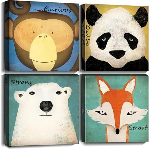 4 Pieces Kids Inspirational Quotes Animals Posters Canvas Pictures Wall Art Home Decor Paintings for Baby Nursery Decorations