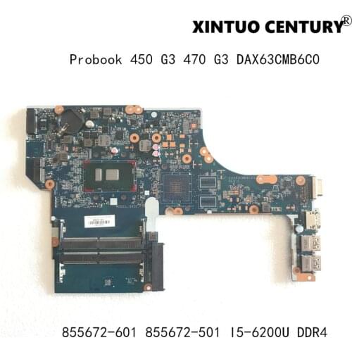855672-601 855672-501 For HP Probook 450 G3 470 G3 Laptop Motherboard DAX63CMB6C0 W/ SR2EY i5-6200U CPU DDR4 100% tested working