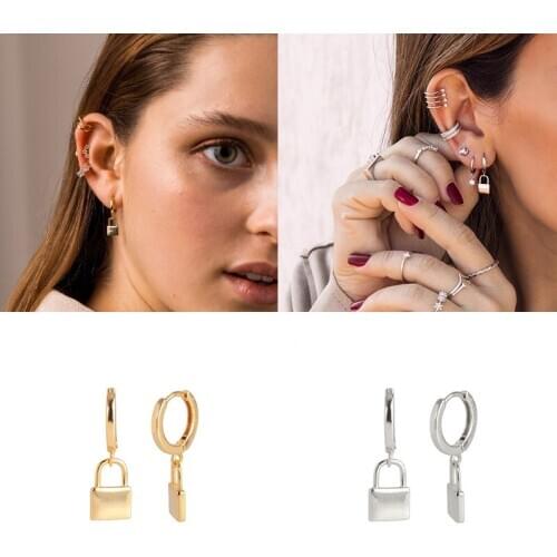 Aide Genuine S925 Sterling Silver Drop Earring for Wife Daughter Couples Lock Pattern Pendant Pendientes oorbellen Fine Jewelry