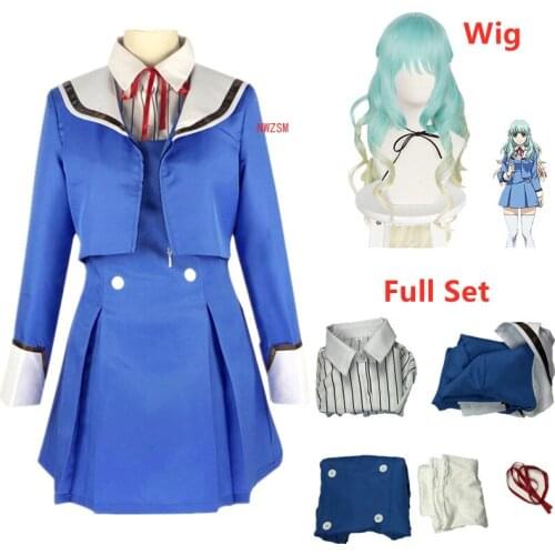 Anime High-Rise Invasion Shinzaki Kuon Cosplay Costume Long Curly Wig JK Uniform Girls Women Halloween School Uniform Party Suit