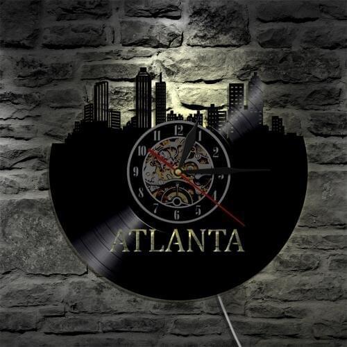 ATLANTA City LED Vinyl Record Wall Clock Light Color Change Wall Light Remote Control LP Modern Backlight Cool Home Interior