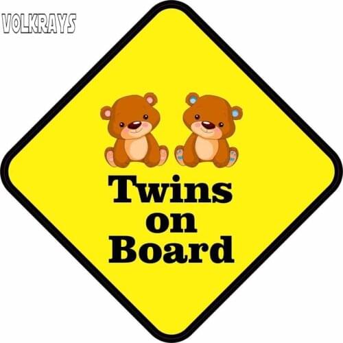Volkrays Cartoon Car Sticker Bears Twins on Board Warning Mark Accessories Reflective PVC Decal for Opel Seat Vw,12cm*12cm