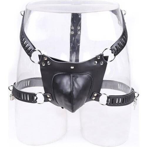 BDSM Lock Briefs Sexy Crotchless Chastity Panties Locked Penis Harness G-string Man Sex Flirt Underwear Couples SM Game Knickers