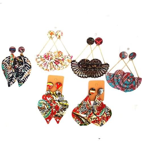 Free Shipping!Newest fabric wooden earrings can mixed shapes