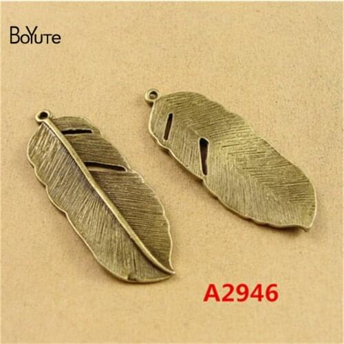 BoYuTe (20 Pieces/Lot) 43*17MM Antique Bronze Plated Alloy Feather Charms Pendant Diy Metal Bracelet Necklace Jewelry Findings