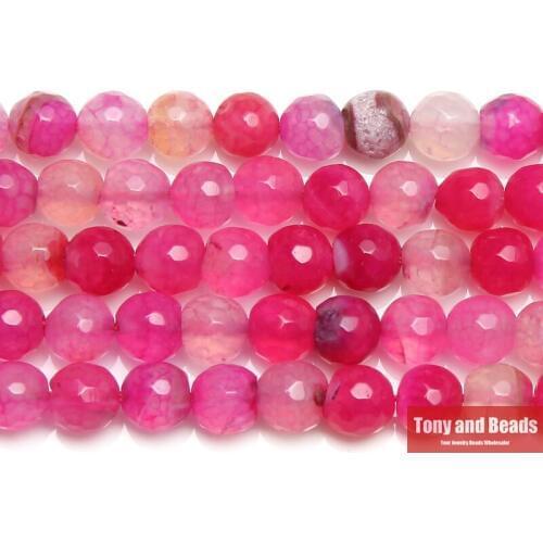 15" Natural Stone Faceted Magenta Agates Round Loose Beads 6 8 10 12MM Pick Size For Jewelry Making