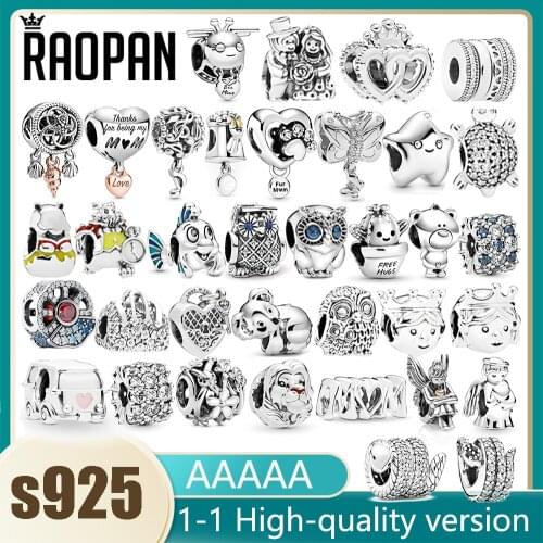 RAOPAN brand new owl panda lion car transfer beads charm beads 925 silver suitable for original bracelet dly jewelry