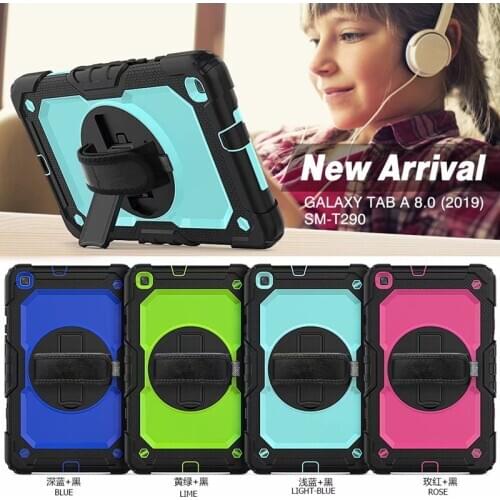 Case For Samsung Galaxy Tab A 8.0 inch SM-T290 T295 T297 2019 Cover hand & Shoulder Strap Silicone Shockproof Armor Stand Case
