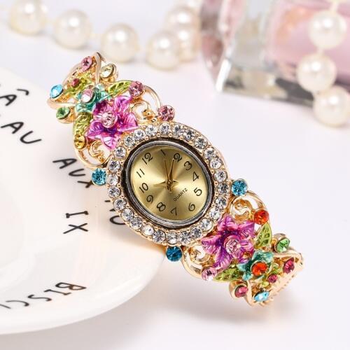 Elegant Bangle Watch Women Luxury Crystal Flower Bracelet Watches Luxury Quartz Watch