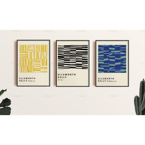 Ellsworth Kelly Art, Mid Century Inspired Set of Three Prints, Bauhaus Wall Art Poster, Boho Poster Modern Home Decor Canvas