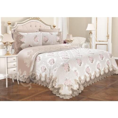 Elegant French Guipure Lacey Embroidered Double Pique Set Beige 6PCS Bed Sheet Pillowcases Bedspread Quality Bed Lining -Roseart