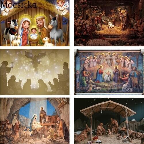 Jesus Birth Nativity Scene Photography Backdrop Christmas Figurines Jesus Background Old Wood Shepherd Xmas Photo Shoot Props