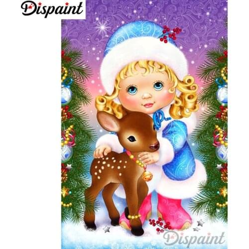 Dispaint Full Square/Round Drill 5D DIY Diamond Painting "Girl deer" Embroidery Cross Stitch 3D Home Decor A10813