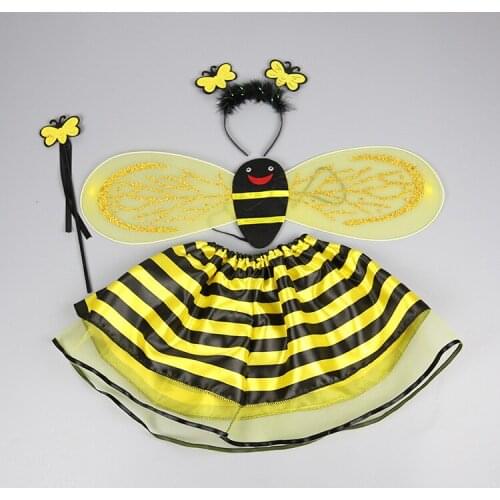 Birthday Halloween Girls Costume For Kids Child Bee Skirt Wing Headband Wand Magic Stick Set Cosplay Decoration
