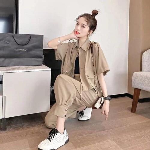 Two piece suit of new style 2021 womens summer early autumn fashion brand Street blasting tooling