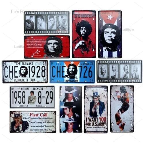 Michael Jackson Che Guevara Metal Tin Sign Vintage License Plates Metal Plaque Cafe Restaurant Decoration Living Room 15x30cm